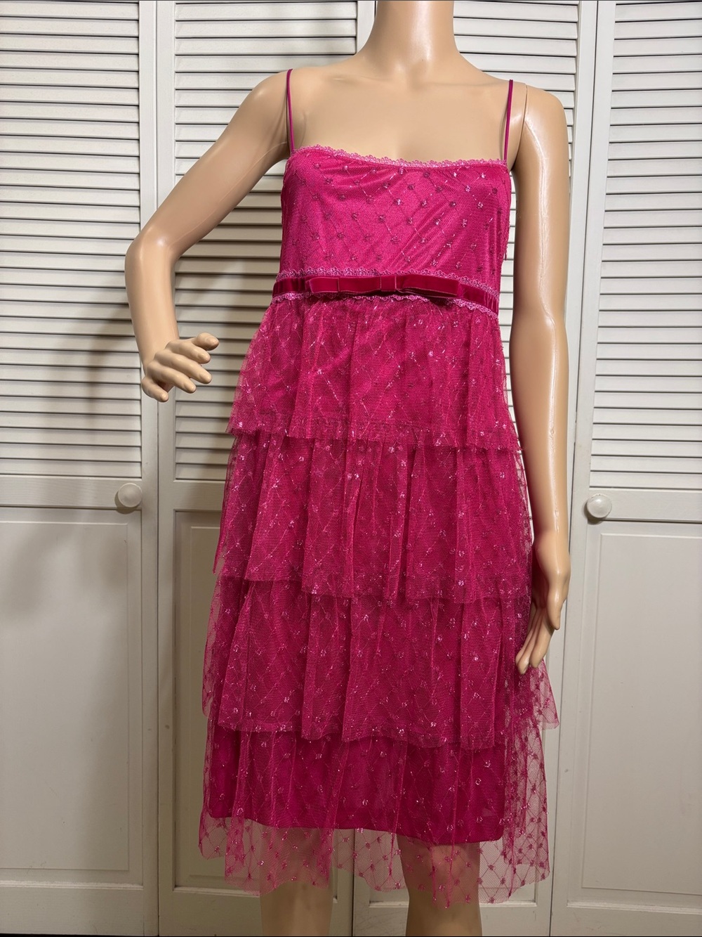 Vintage Betsey Johnson Babydoll Tiered Tulle Spaghetti Strap Metallic Dress Sz 8